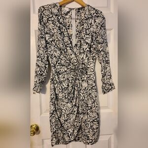 Vintage St Gillian Silk Floral Black and White Long Sleeve Dress Sz 10